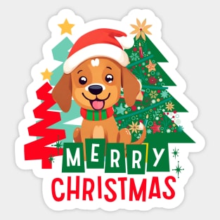 Cute Brown dog Merry Christmas ,Brafdesign Sticker